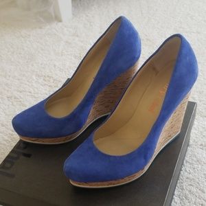 Luxury Rebel Blue Suede Cork Selma Wedges